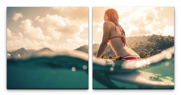 Frau auf Surfboard Wandbild in verschiedenen Größen
