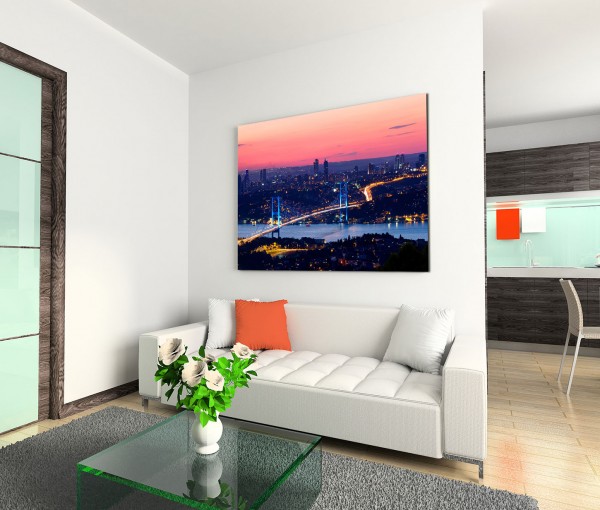 120x80cm Wandbild Istanbul Bosporus Brücke Abendlicht