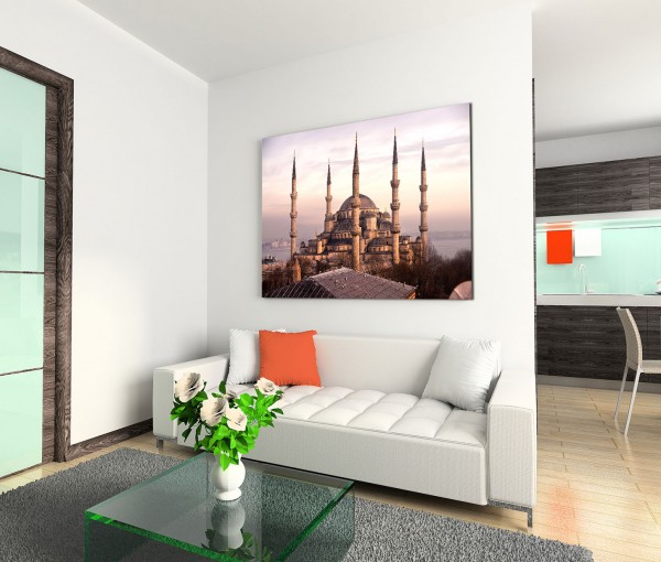 120x80cm Wandbild Istanbul Blaue Moschee Morgenlicht Nebel