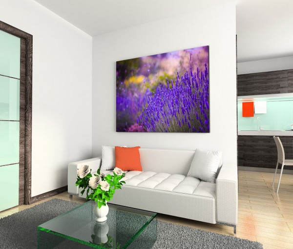 120x80cm Wandbild Lavendel Wiese Blumen Sommer