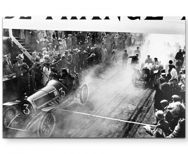 antike Fotografie Ziellinie bei einem Autorennen - Leinwandbild