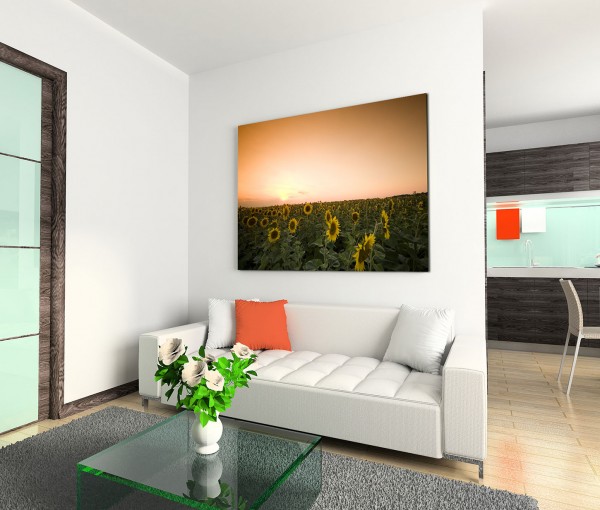 120x80cm Wandbild Sonnenblumen Feld Sommer