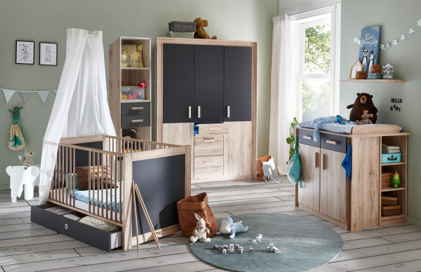 Babyzimmer Emy "Kiruna" in Eiche San Remo und Graphit 6 teiliges Megaset +++ von möbel-direkt+++ schnell und günstig