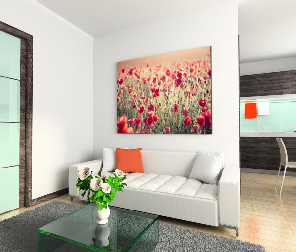 120x80cm Wandbild Mohnblumen Wiese Feld Sommer