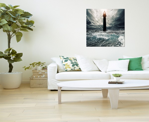 120x80cm Meer Wellen Sturm Leuchtturm