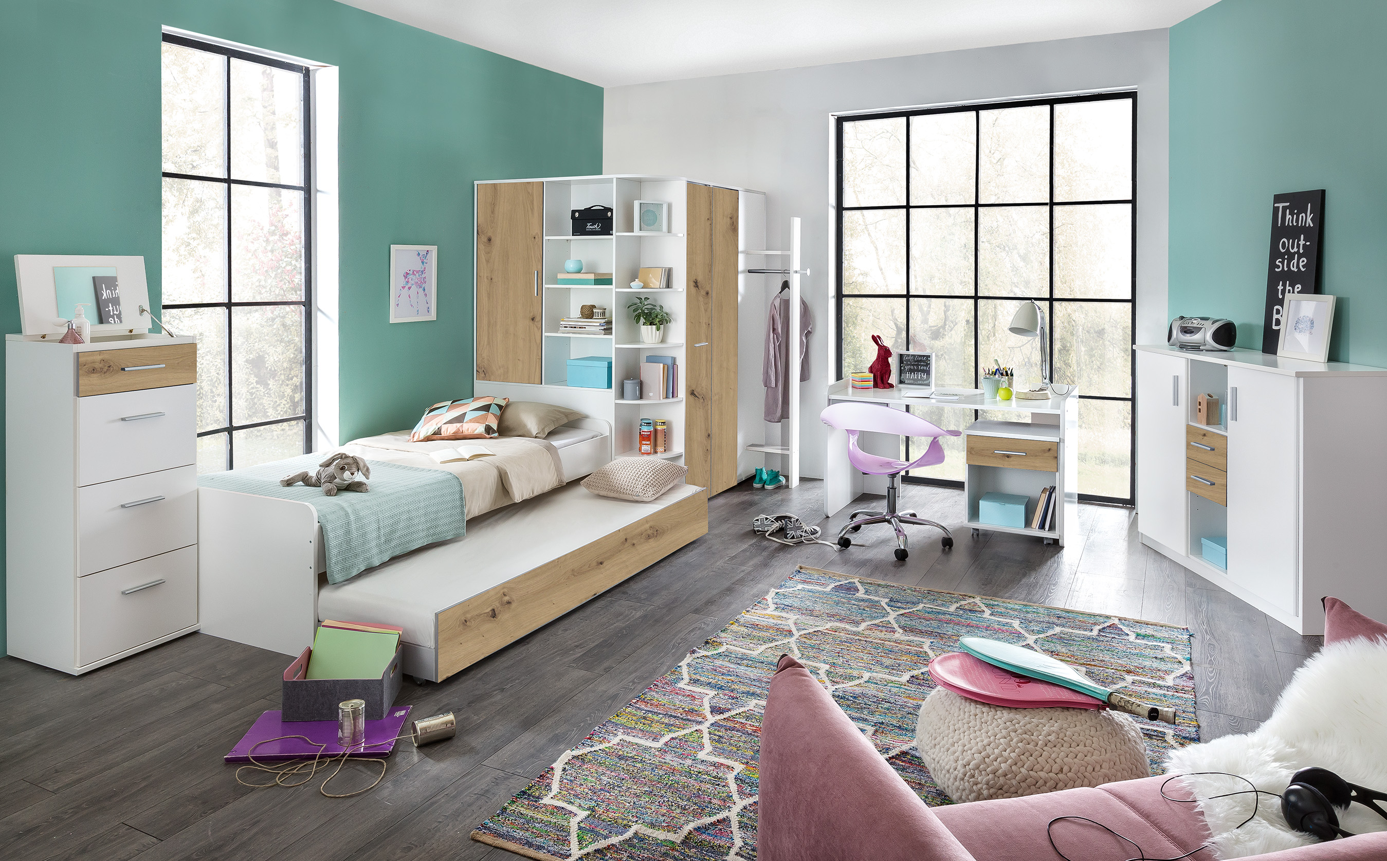 Jugendzimmer Joker in Weiß und Artisan Eiche Kinderzimmer Komplett Set 