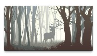 Bilder XXL Hirsch im Wald 50x100cm Wandbild auf Leinwand