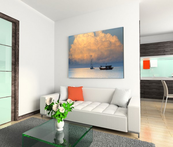 120x80cm Wandbild Thailand Meer Boote Wolken