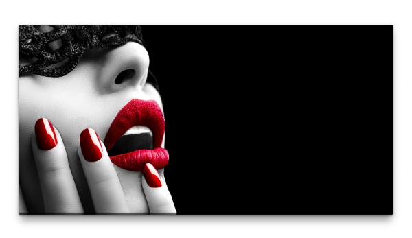Bilder XXL sinnliches Frauengesicht mit roten Lippen 50x100cm Wandbild auf Leinwand
