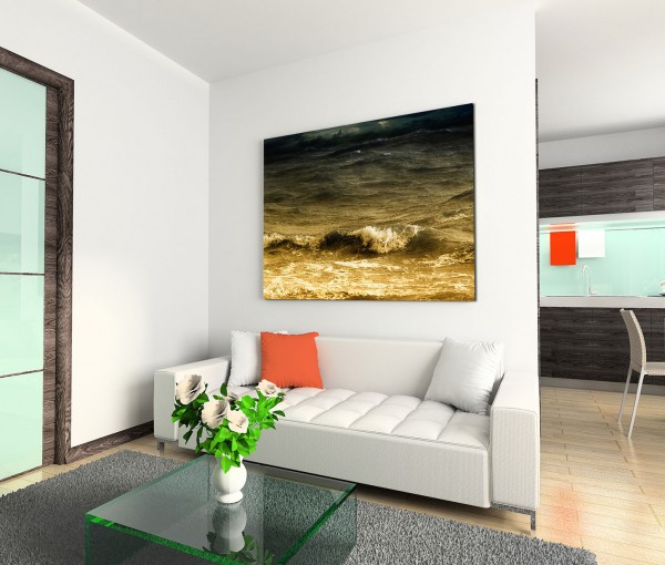 120x80cm Wandbild Ozean Wellen Sturm Wolkenhimmel