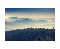 120x80cm Berge Wald Nebel Sonnenaufgang
