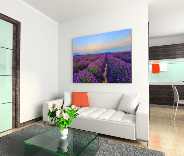 120x80cm Wandbild Provence Lavendelfeld Dämmerung