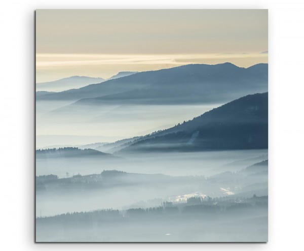 Landschaftsfotografie  Gebirge im Nebel auf Leinwand exklusives Wandbild moderne Fotografie für ihr