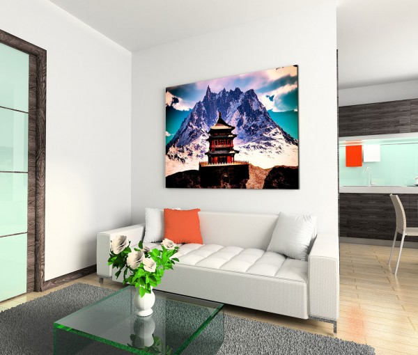 120x80cm Wandbild Berge Schnee Tempel Buddhismus