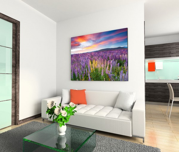 120x80cm Wandbild Sonnenuntergang Blumenwiese Sommer