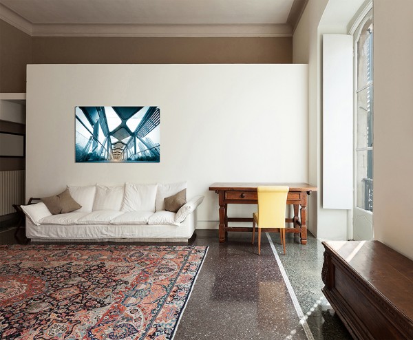 120x80cm Brücke Gebäude modern Innenraum Metall