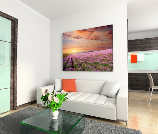 120x80cm Wandbild Lavendelfeld Abendrot Sonnenuntergang