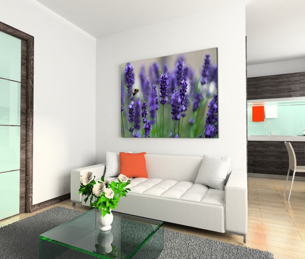 120x80cm Wandbild Lavendel Blumen Feld