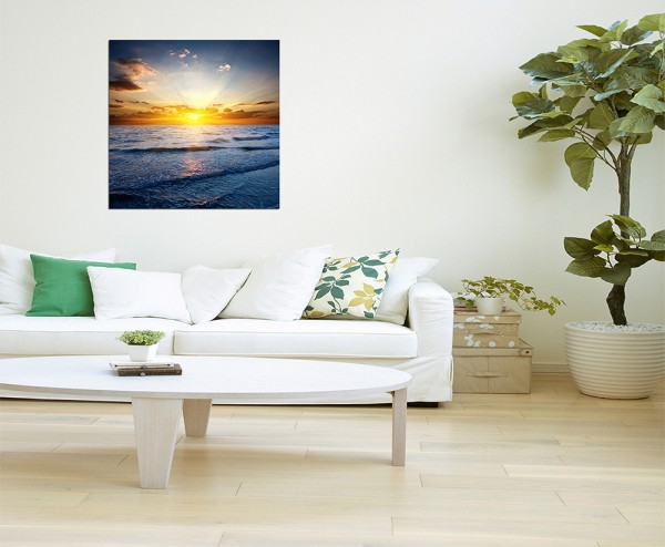 80x80cm Sonnenuntergang Meer Wellen