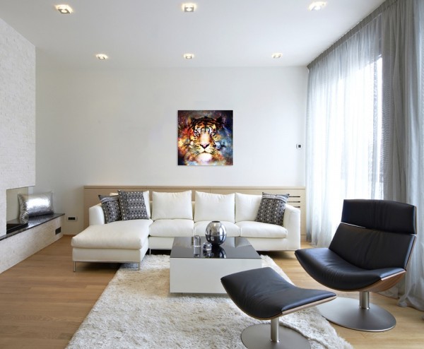 Digitale Grafik Collage Magischer Space Tiger auf Leinwand exklusives Wandbild moderne Fotografie