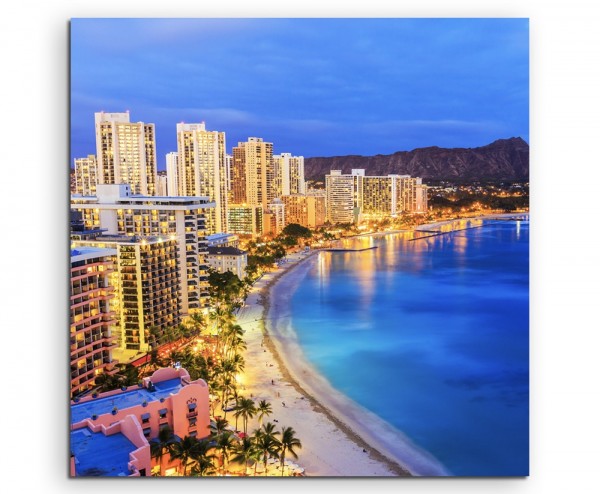 Urbane Fotografie  Honolulu Skyline mit Vulkan auf Leinwand exklusives Wandbild moderne Fotografie