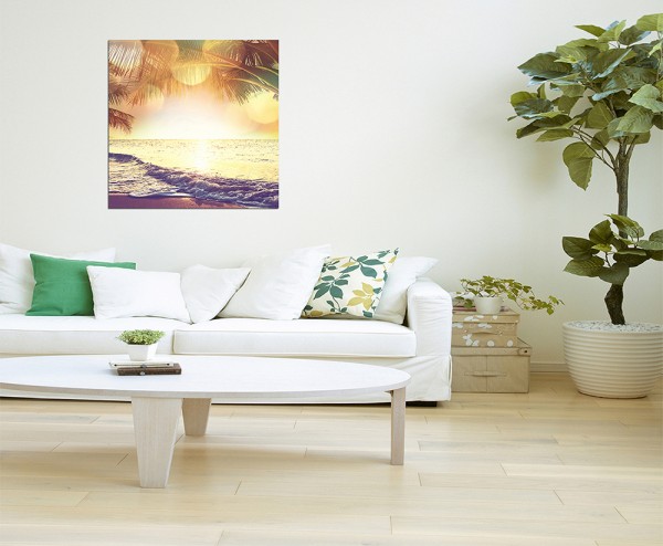 80x80cm Tropen Strand Meer Palme Sonne Licht