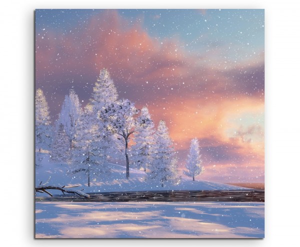 Landschaftsfotografie Baumgruppe im Schnee mit Sonne auf Leinwand exklusives Wandbild moderne Fot
