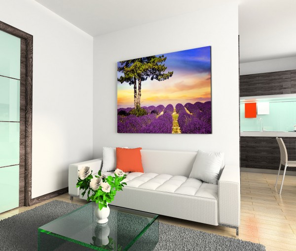 120x80cm Wandbild Provence Lavendelfeld Baum Sommer