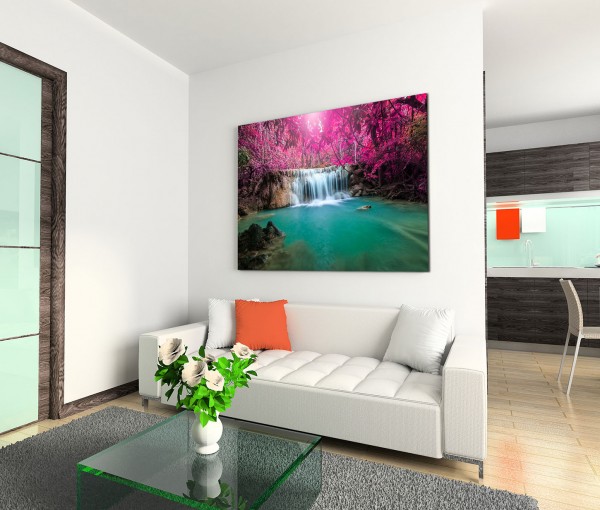 120x80cm Wandbild Thailand Wald Wasserfall Lagune Natur