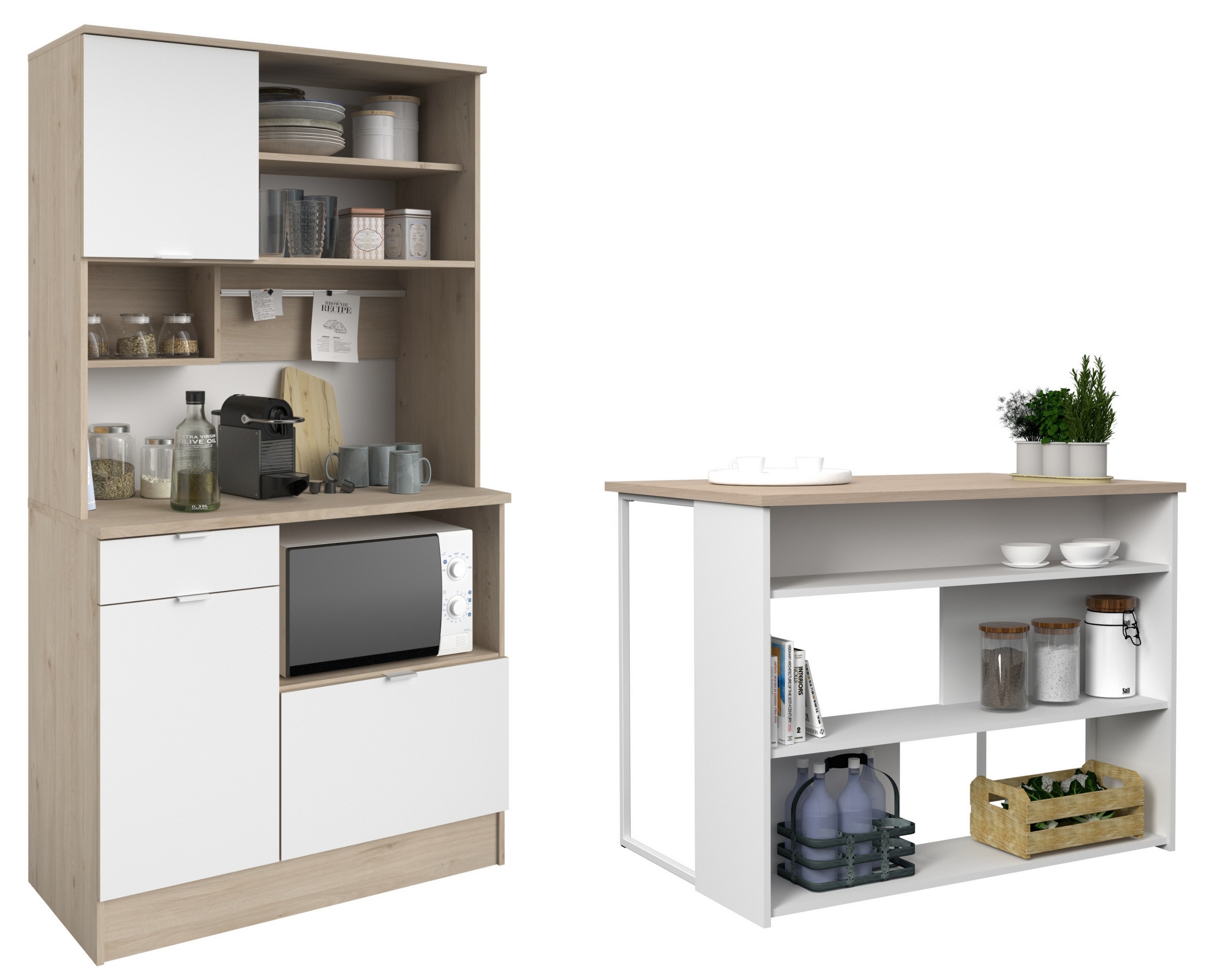 Küchenzeile Socool Küchenblock Buffet Küchenbuffet von Parisot Weiß- Eiche Komplett Set
