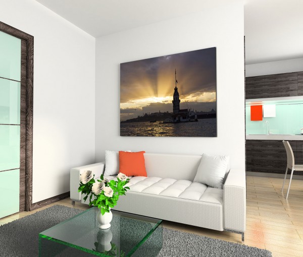 120x80cm Wandbild Istanbul Bosporus Jungfrauenturm Sonnenuntergang