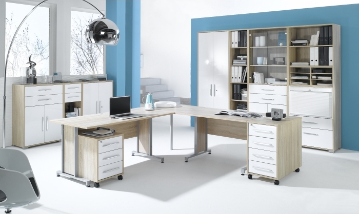 Büro Office System in Eiche Sonoma und Weiß von Maja Möbel Komplett Set
