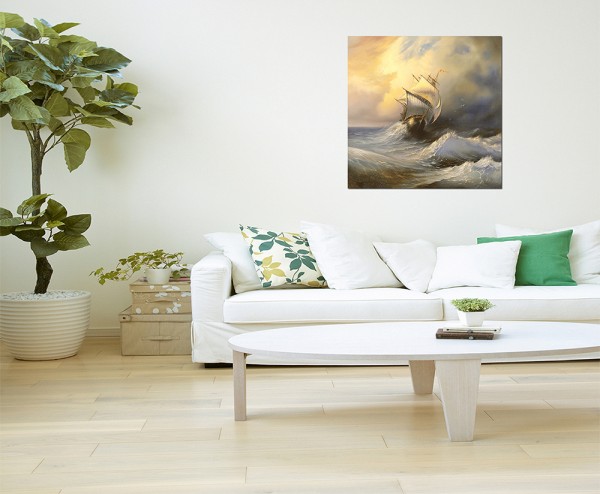 80x80cm Meer Sturm Schiff Wolken