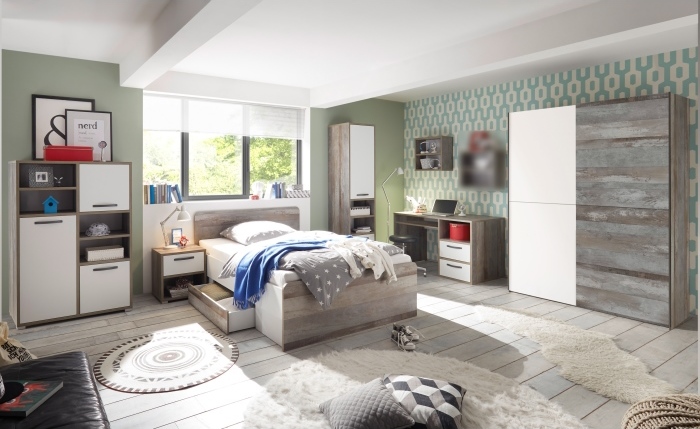 Jugendzimmer Moon in Driftwood und Weiß komplett Set von Begabino