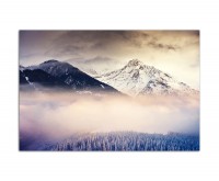120x80cm Berge Wald Schnee Nebel Wolken