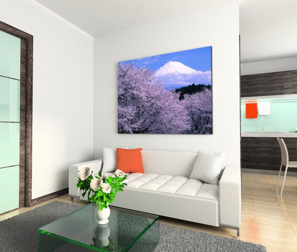 120x80cm Wandbild Fuji Berggipfel Schnee Kirschbäume