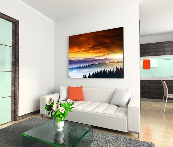 120x80cm Wandbild Ukraine Berge Wald Sonnenuntergang Wolken