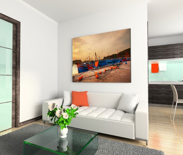 120x80cm Wandbild Vietnam Halong Bay Hafen Boot