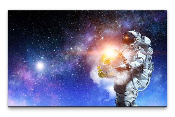 Bilder XXL Astronaut mit Weltkugel Wandbild auf Leinwand