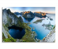 120x80cm Wandbild Norwegen Lofoten Inseln Felsen Meer Abendlicht