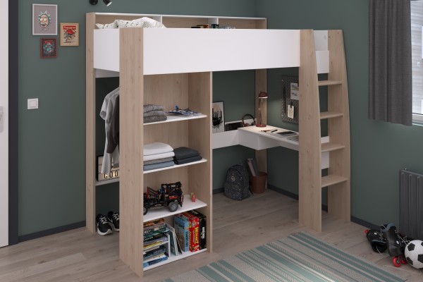 Hochbett Shelter 11 von Parisot in Weiß und Eiche Jugendzimmer Möbel - Jugendzimmer Kinderzimmer Möbel Teenagerzimmer