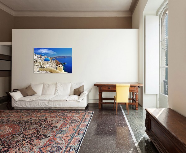 120x80cm Santorini Dom Häuser Meerblick