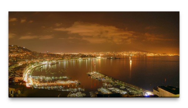 Bilder XXL Golf von Neapel bei Nacht 50x100cm Wandbild auf Leinwand