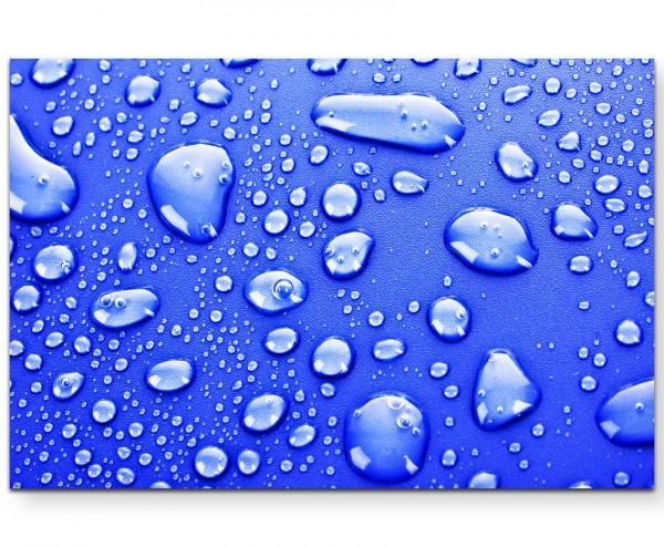Fotografie Wassertropfen auf blauem Untergrund - Leinwandbild