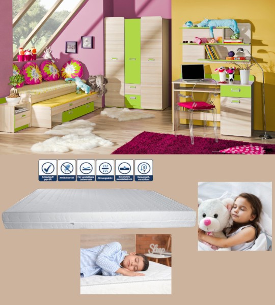 Jugendzimmer Lorento 8 teilig Komplett in Esche- Limonengrün mit Matratzen - Jugendzimmer Kinderzimmer Möbel Teenagerzimmer schnell und günstig online kaufen nur bei möbel-direkt