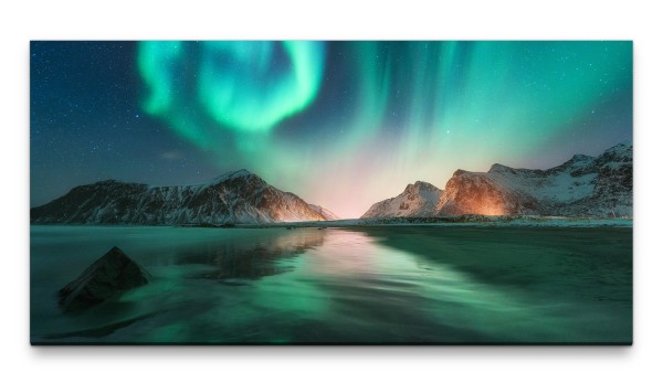 Bilder XXL Polarlichter über Bergen 50x100cm Wandbild auf Leinwand