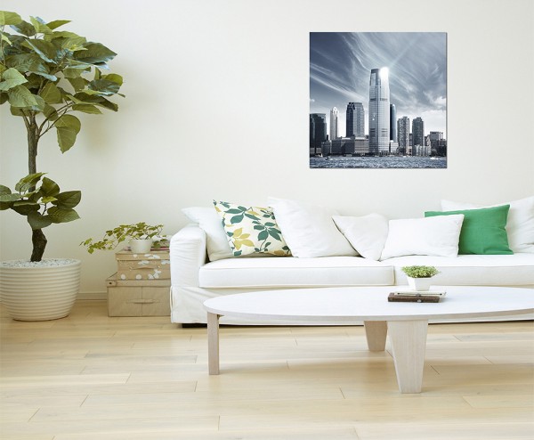 80x80cm New York Skyline Wasser Wolken