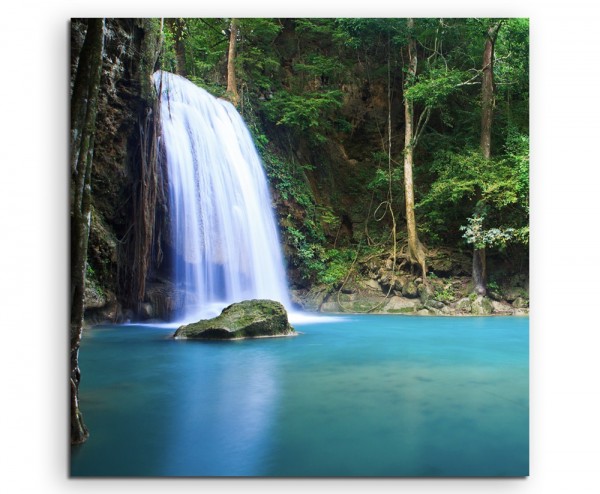 Landschaftsfotografie – Wasserfall in Erawan, Thailand auf Leinwand