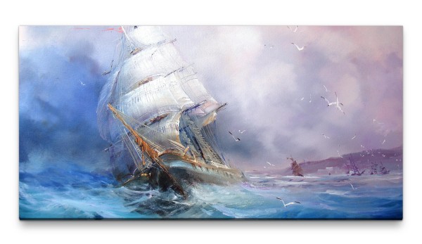 Bilder XXL Segelschiff gemalt 50x100cm Wandbild auf Leinwand
