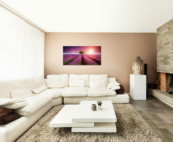 120x60cm Lavendelfeld Sonnenuntergang Landschaft